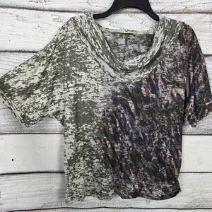 Daytrip Womens Cowl Neck Abstract Top Green M